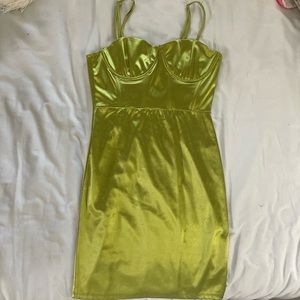 forever 21 corset dress in chartreuse, size s